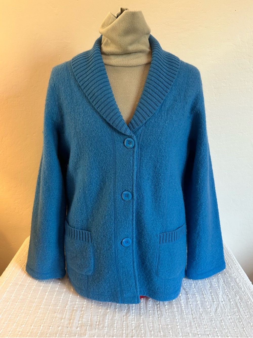 Appleseed's Teal Blue 100% Wool Shawl Collar Button Cardigan Size L